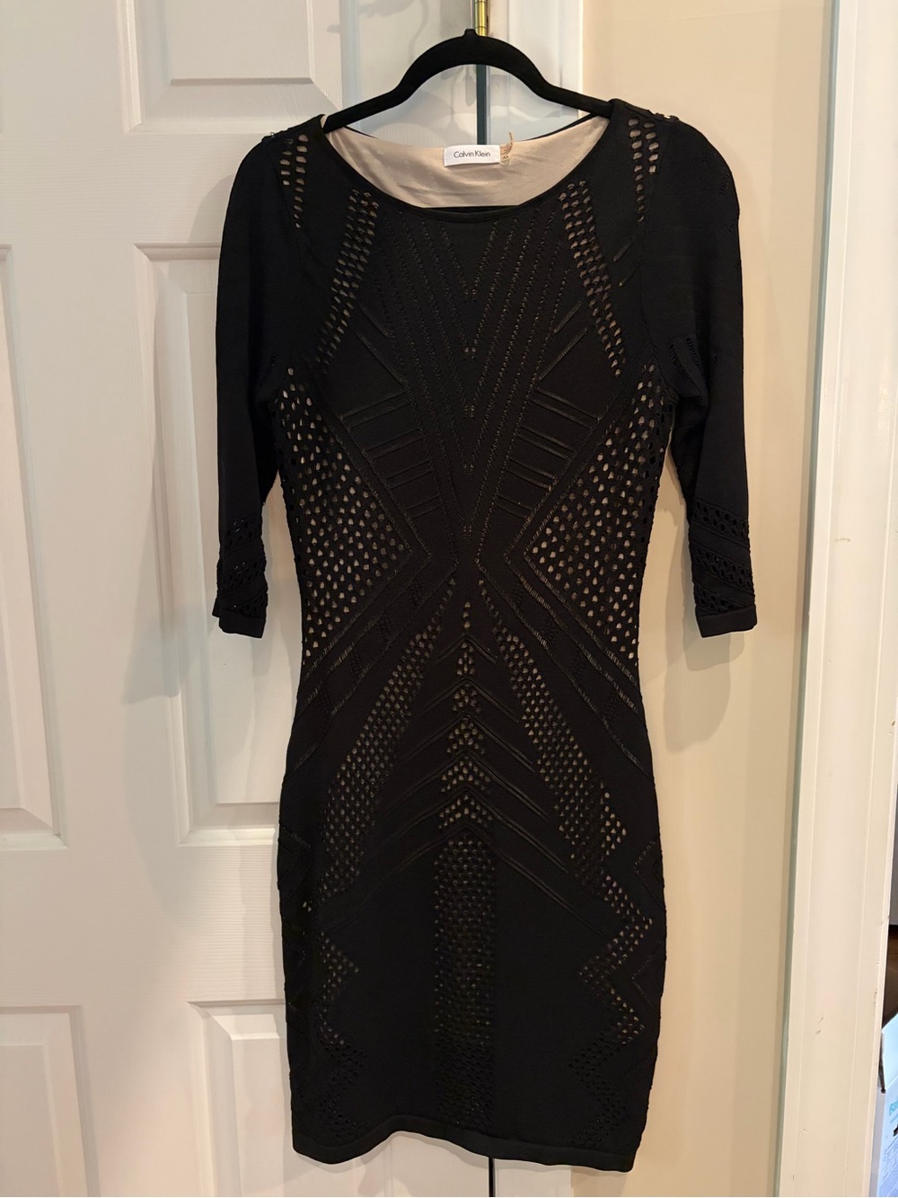 Calvin Klein Black Openwork Knit Mini Dress